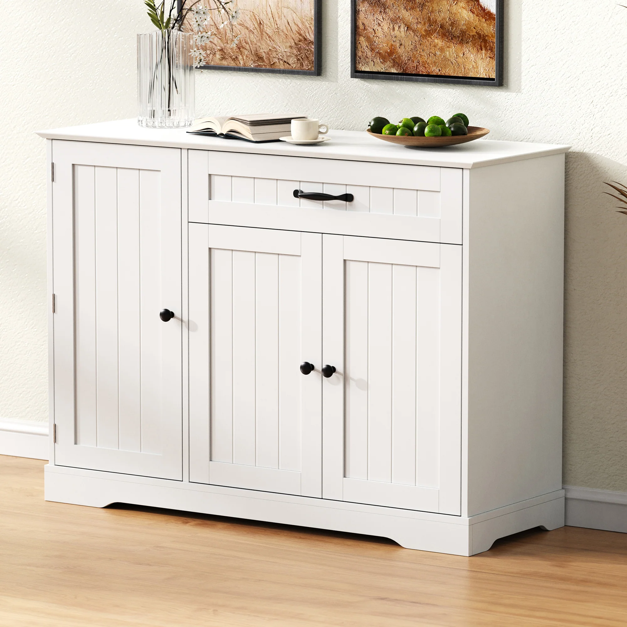 Sideboard Buffet Cabinet 3 Doors 1 Drawer - White - Image 2