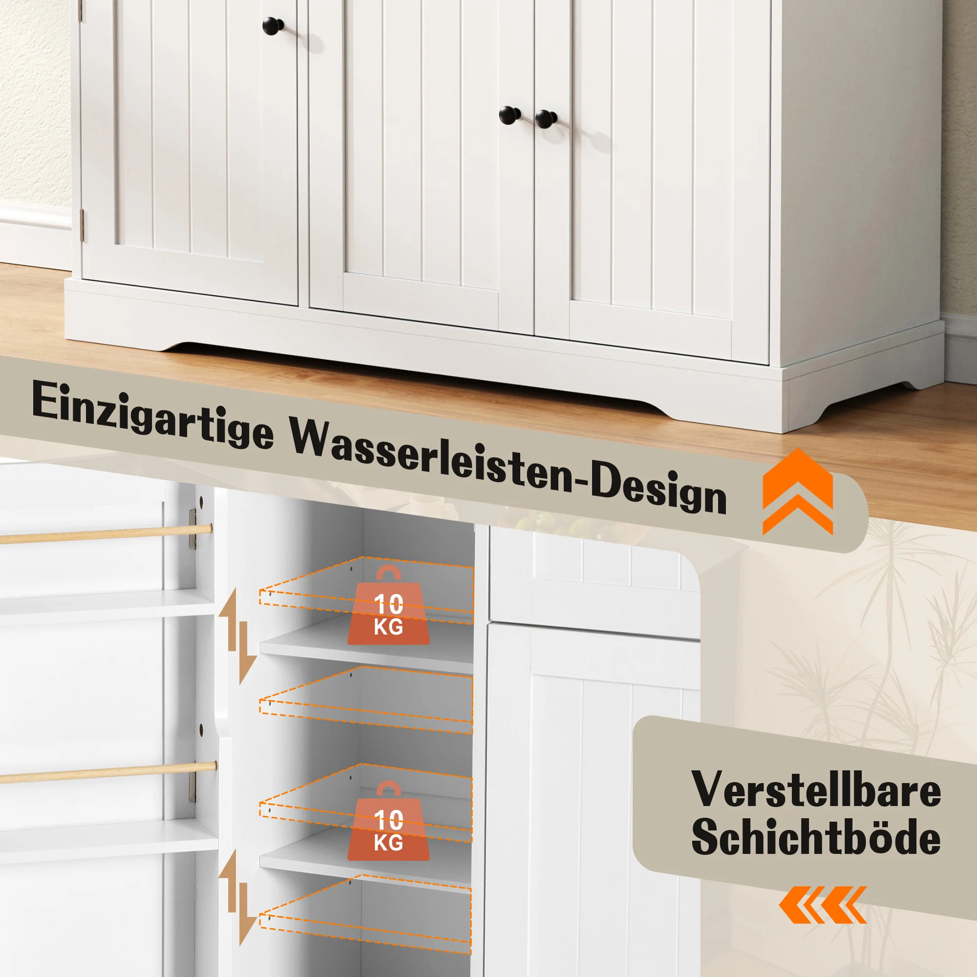 Sideboard Buffet Cabinet 3 Doors 1 Drawer - White - Image 8