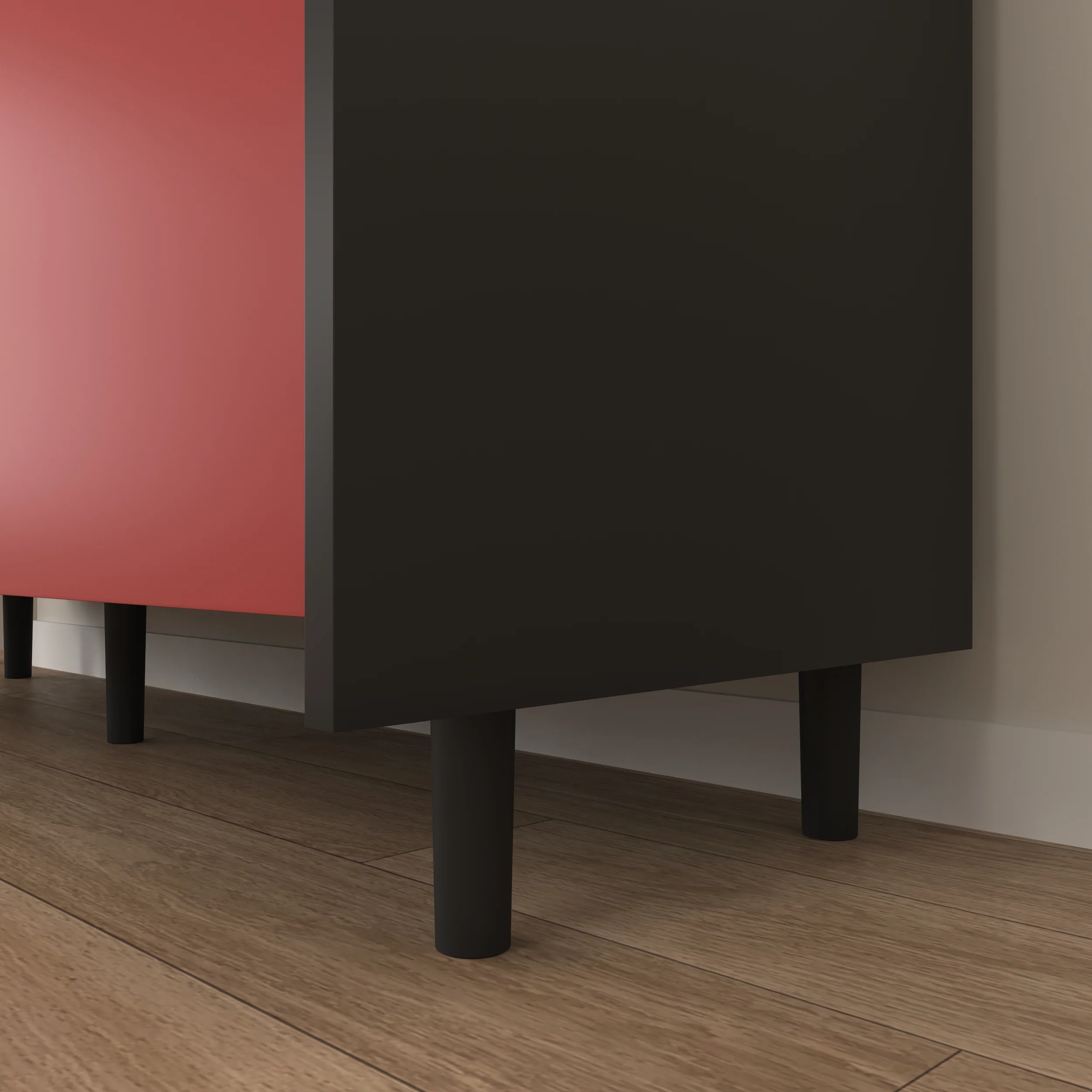 Sideboard Buffet Cabinet with 2 Drawers & Open Storage, Panel Styling - Black/Red - Image 10