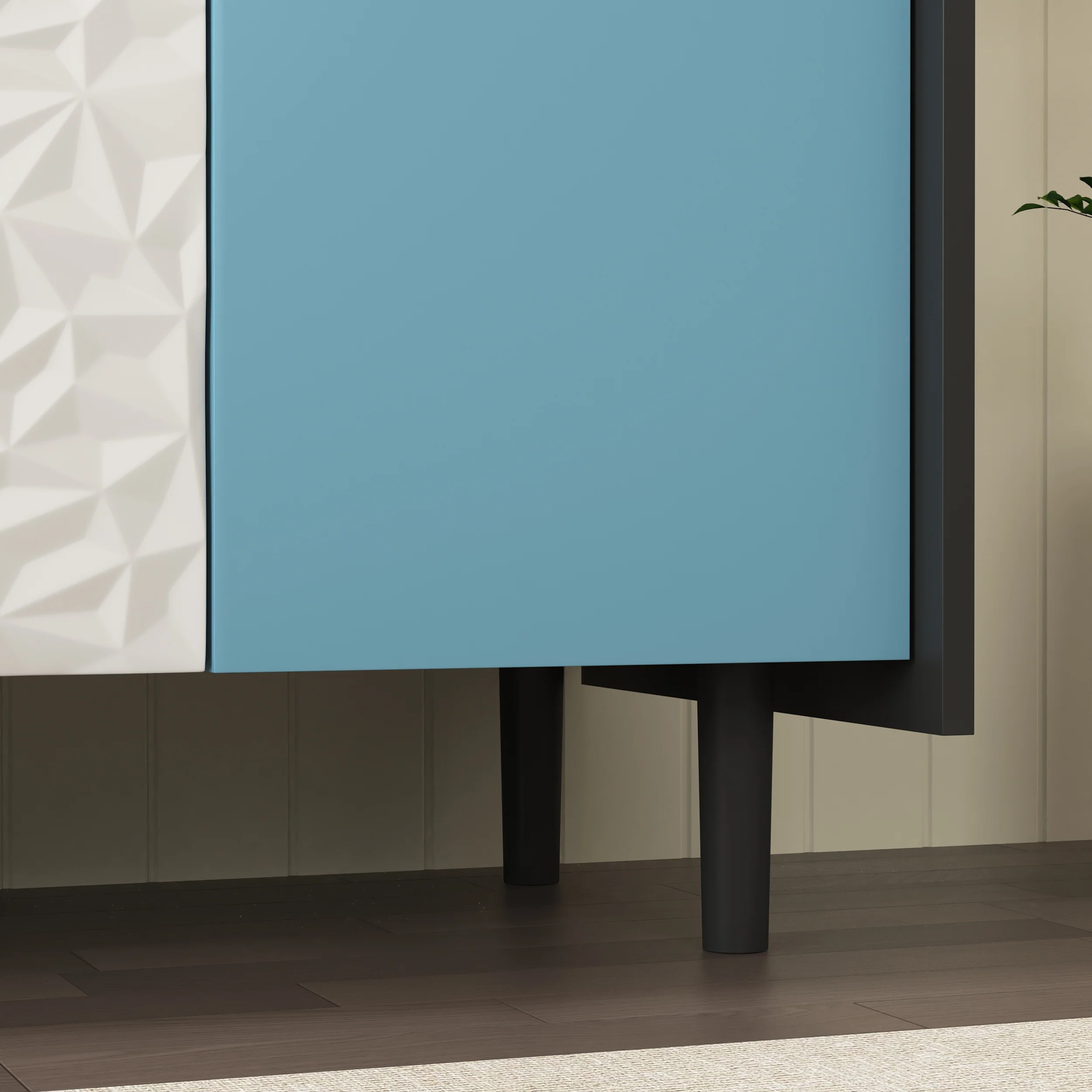 Sideboard Buffet Cabinet with Unique Panel Blue Doors, 2 Drawers Open Storage, Black - Image 9