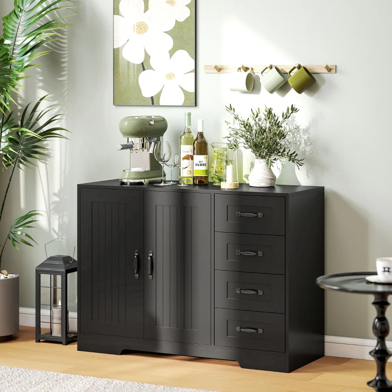 Sideboard Chest Modern Style 4 Drawers 1 Cabinet - Black - Image 2