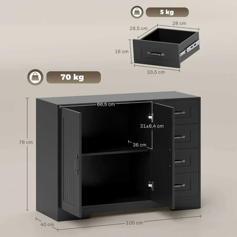 Sideboard Chest Modern Style 4 Drawers 1 Cabinet - Black - Image 3