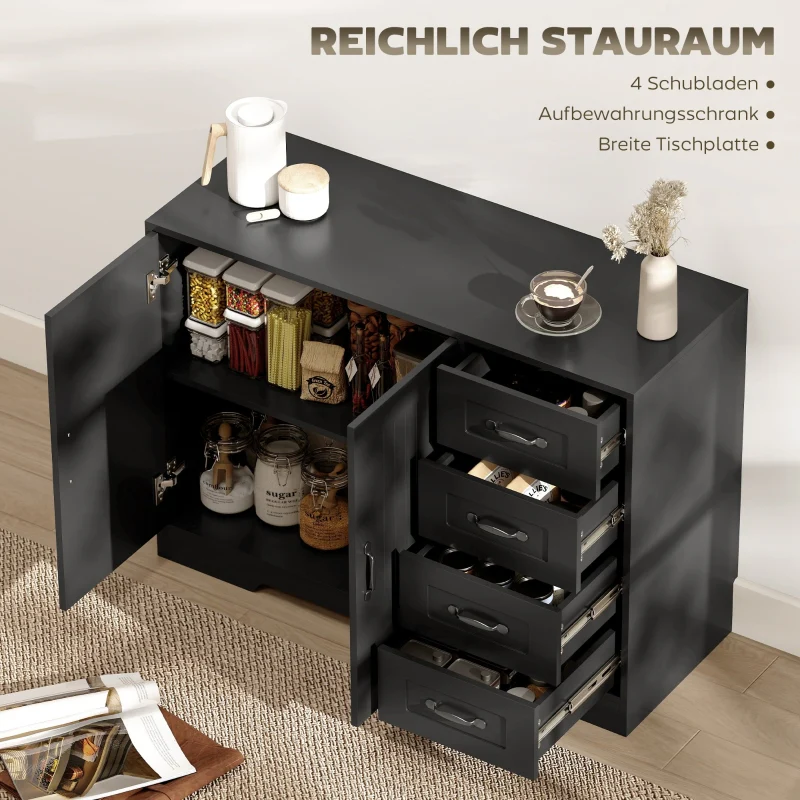 Sideboard Chest Modern Style 4 Drawers 1 Cabinet - Black - Image 4