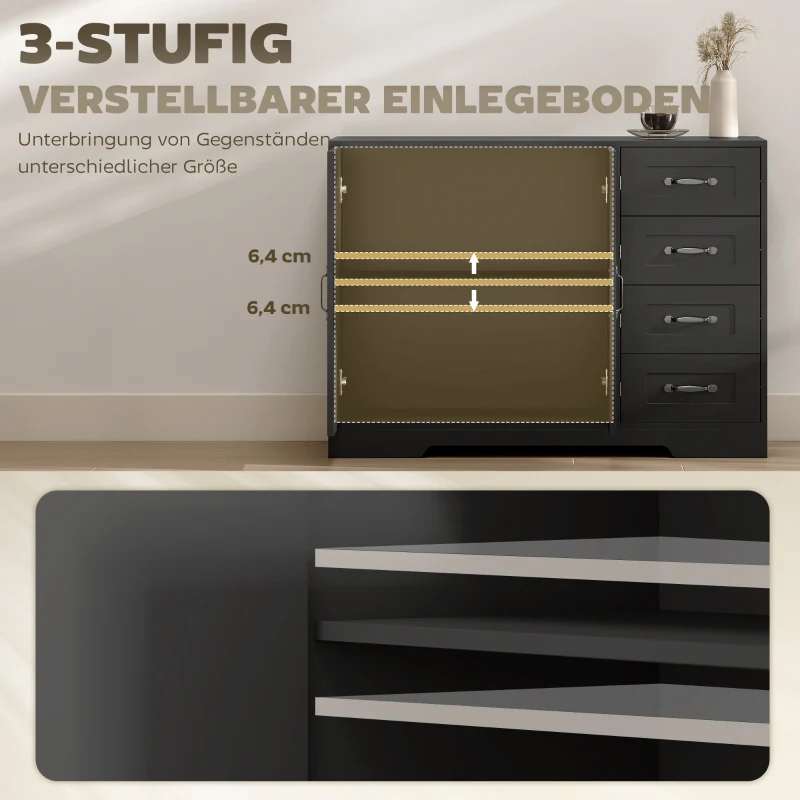 Sideboard Chest Modern Style 4 Drawers 1 Cabinet - Black - Image 5
