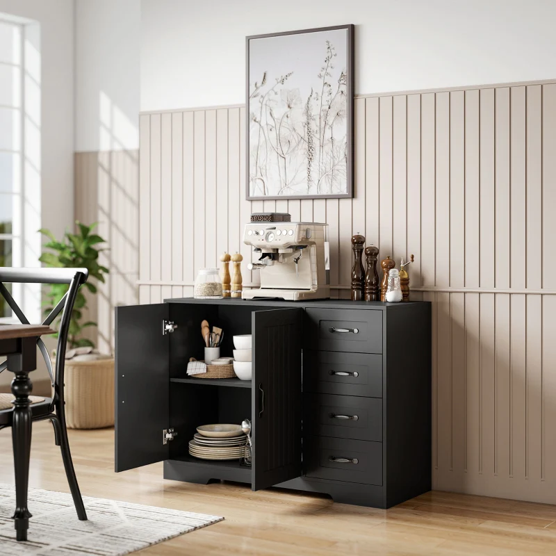 Sideboard Chest Modern Style 4 Drawers 1 Cabinet - Black - Image 7