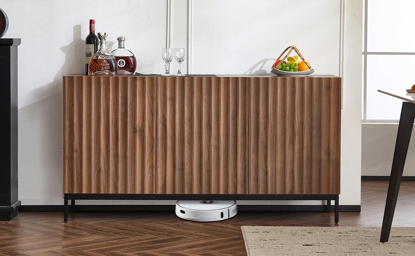 Sideboard Mid-Century Modern 3-Door 150cm with Wavy 3D Design Dark Grained Oak - Image 5