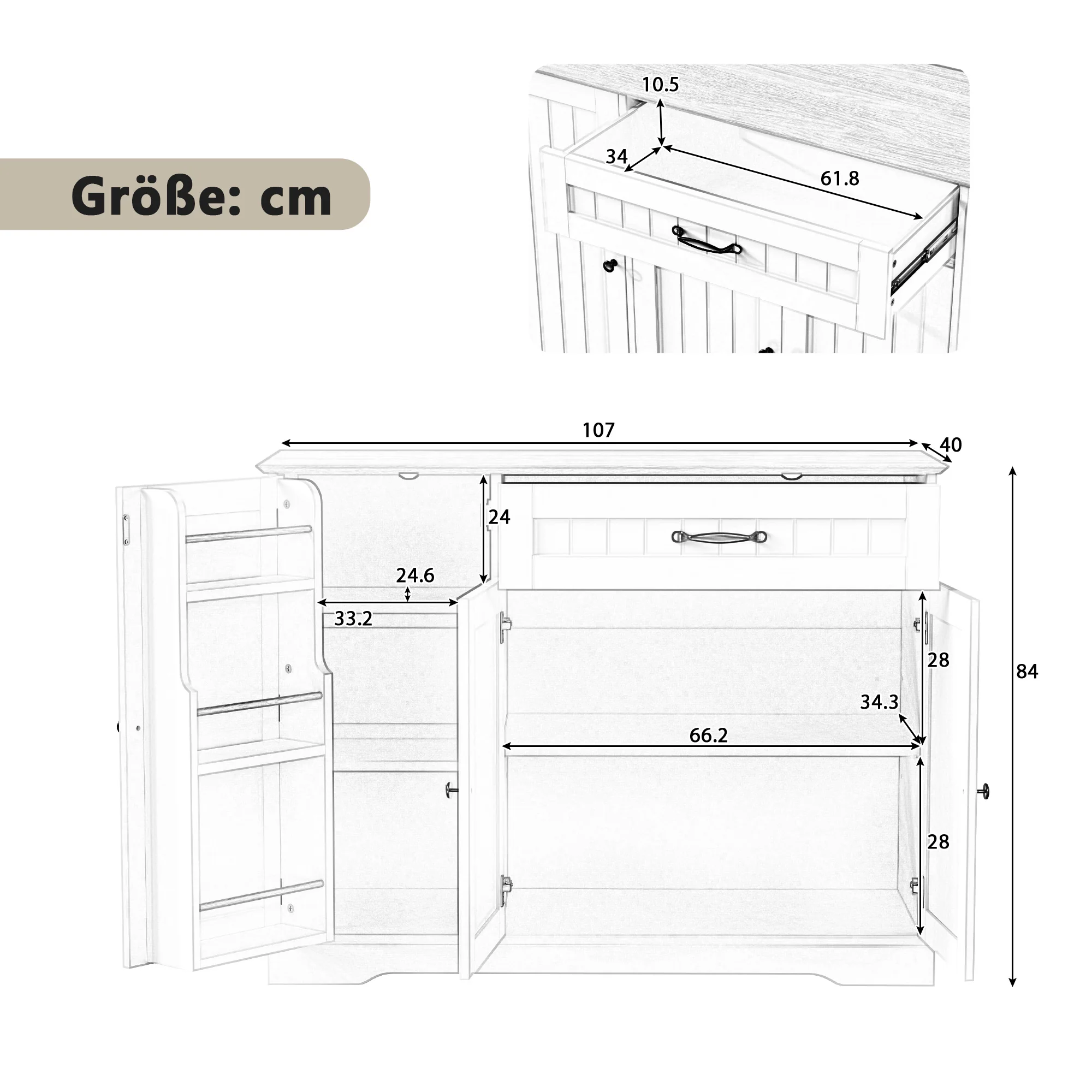 Sideboard Modern Elegant 3 Doors 1 Drawer - Black - Image 5
