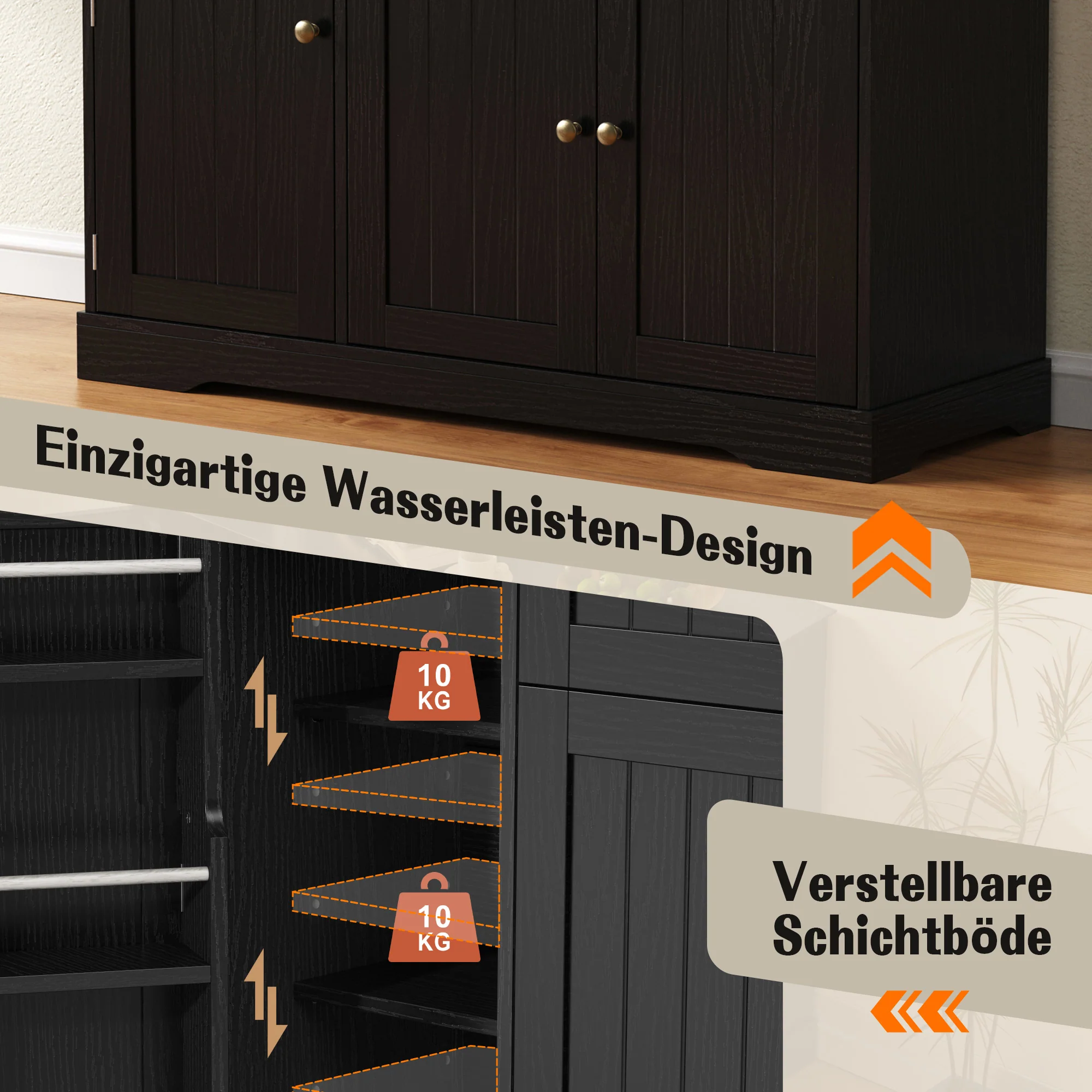 Sideboard Modern Elegant 3 Doors 1 Drawer - Black - Image 8