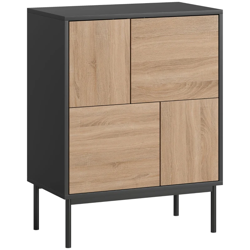 Sideboard Push-to-Open Doors Metal Legs - Black/Natural Wood