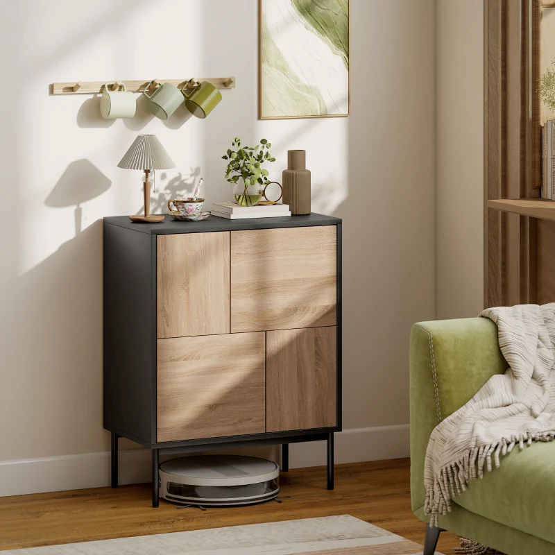 Sideboard Push-to-Open Doors Metal Legs - Black/Natural Wood - Image 2