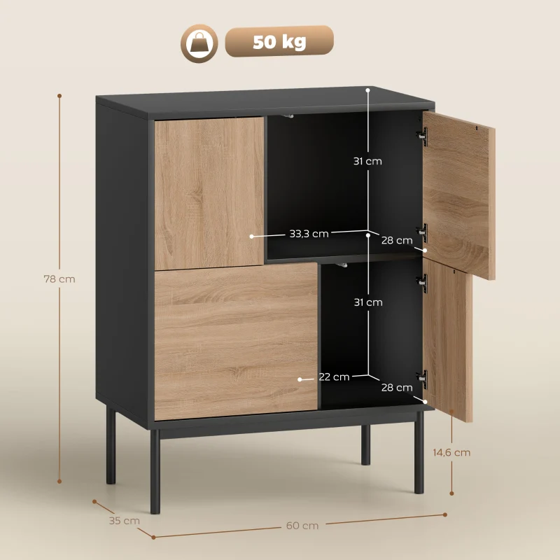Sideboard Push-to-Open Doors Metal Legs - Black/Natural Wood - Image 3