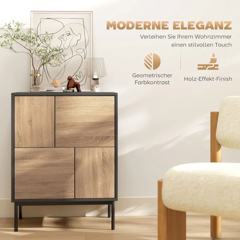 Sideboard Push-to-Open Doors Metal Legs - Black/Natural Wood - Image 5