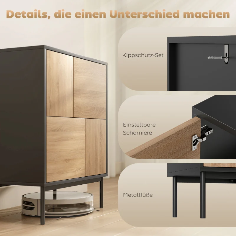 Sideboard Push-to-Open Doors Metal Legs - Black/Natural Wood - Image 6