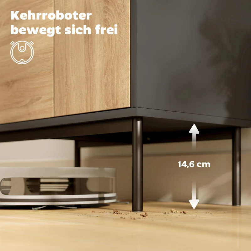 Sideboard Push-to-Open Doors Metal Legs - Black/Natural Wood - Image 8