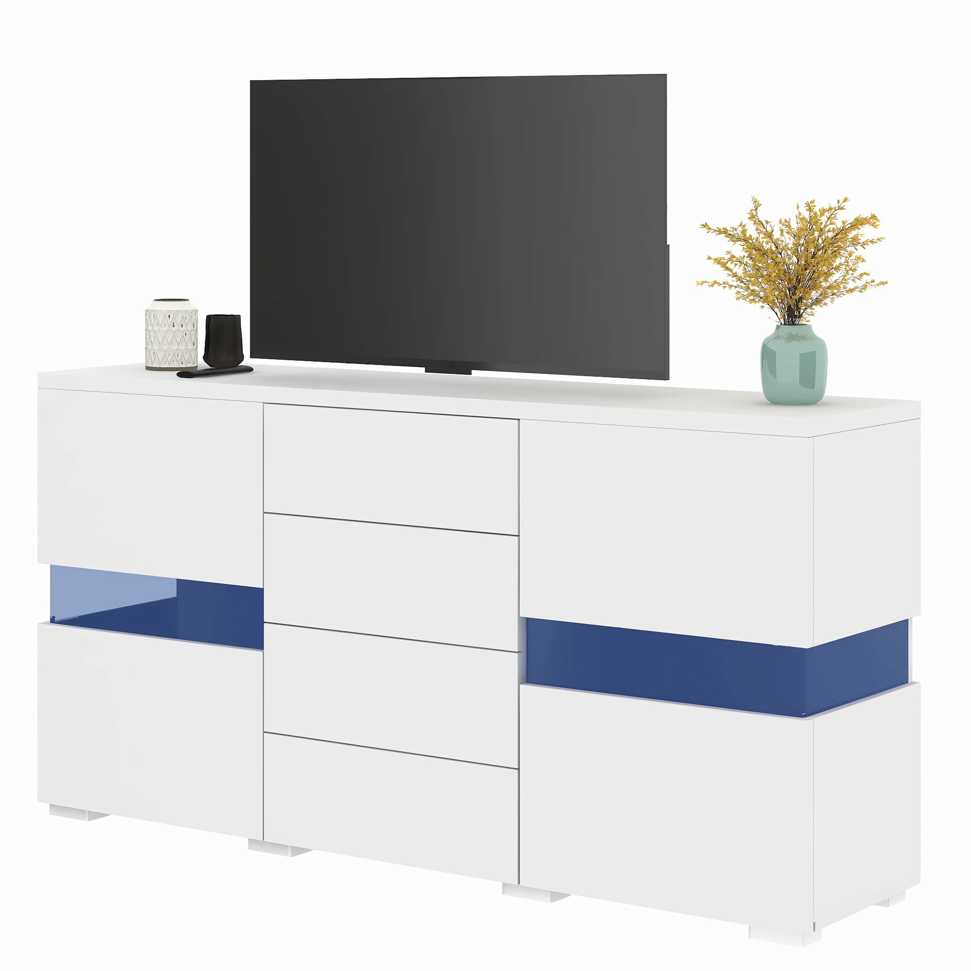 Sideboard Storage Cabinet 16 Color LED Lights - High-Gloss White - Image 8