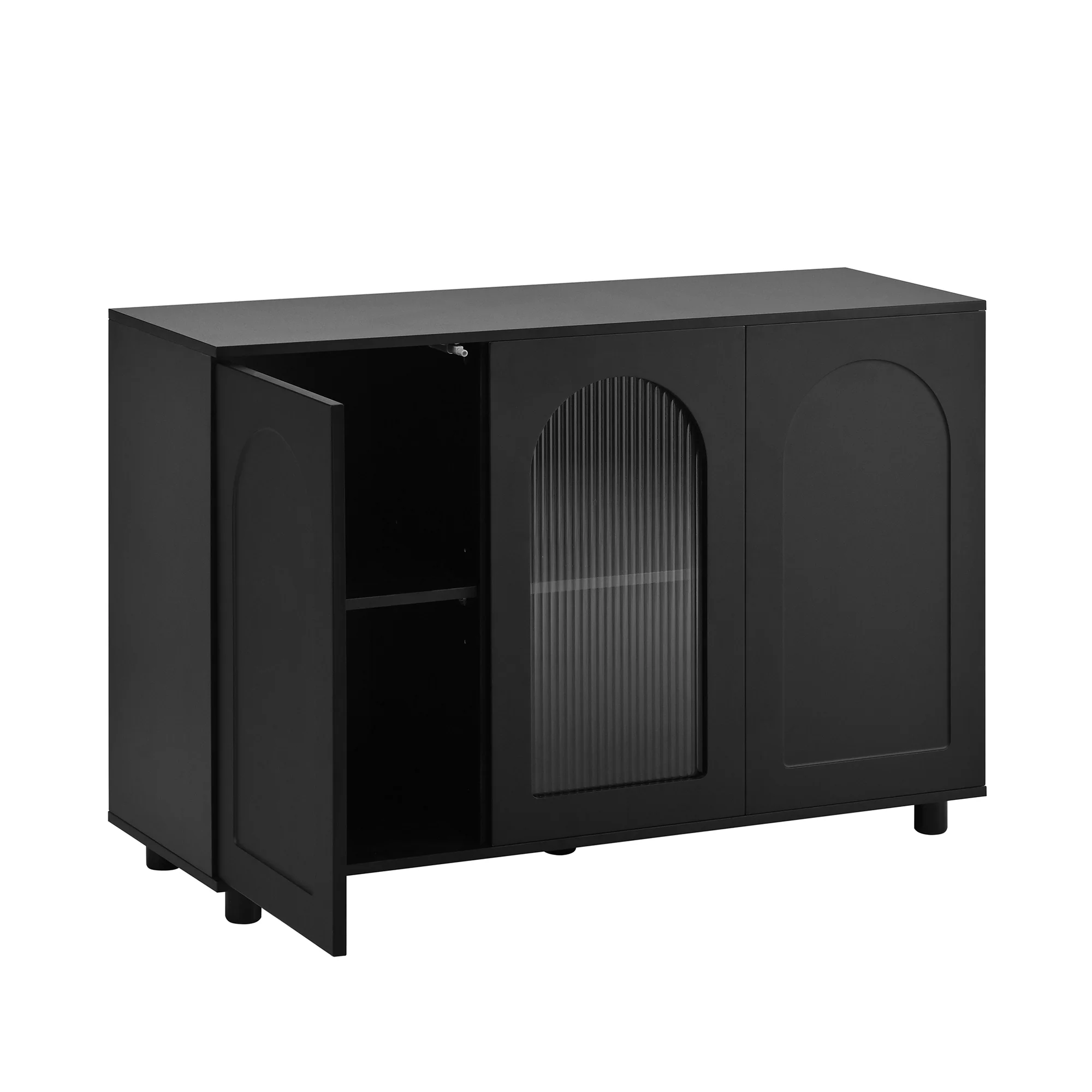 Sideboard U-Shaped Glass Door Rebounder Design - Black - Image 10
