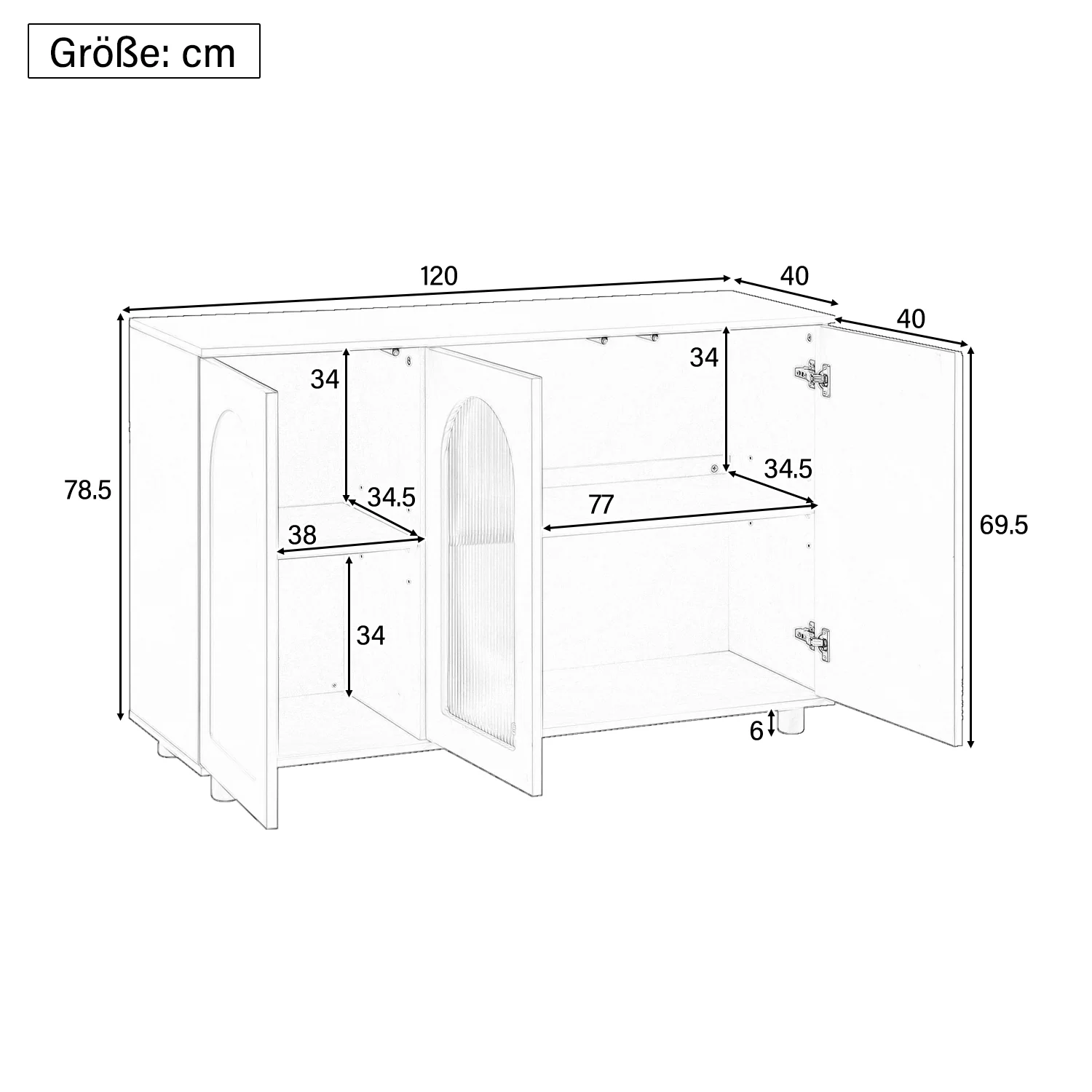 Sideboard U-Shaped Glass Door Rebounder Design - Black - Image 4