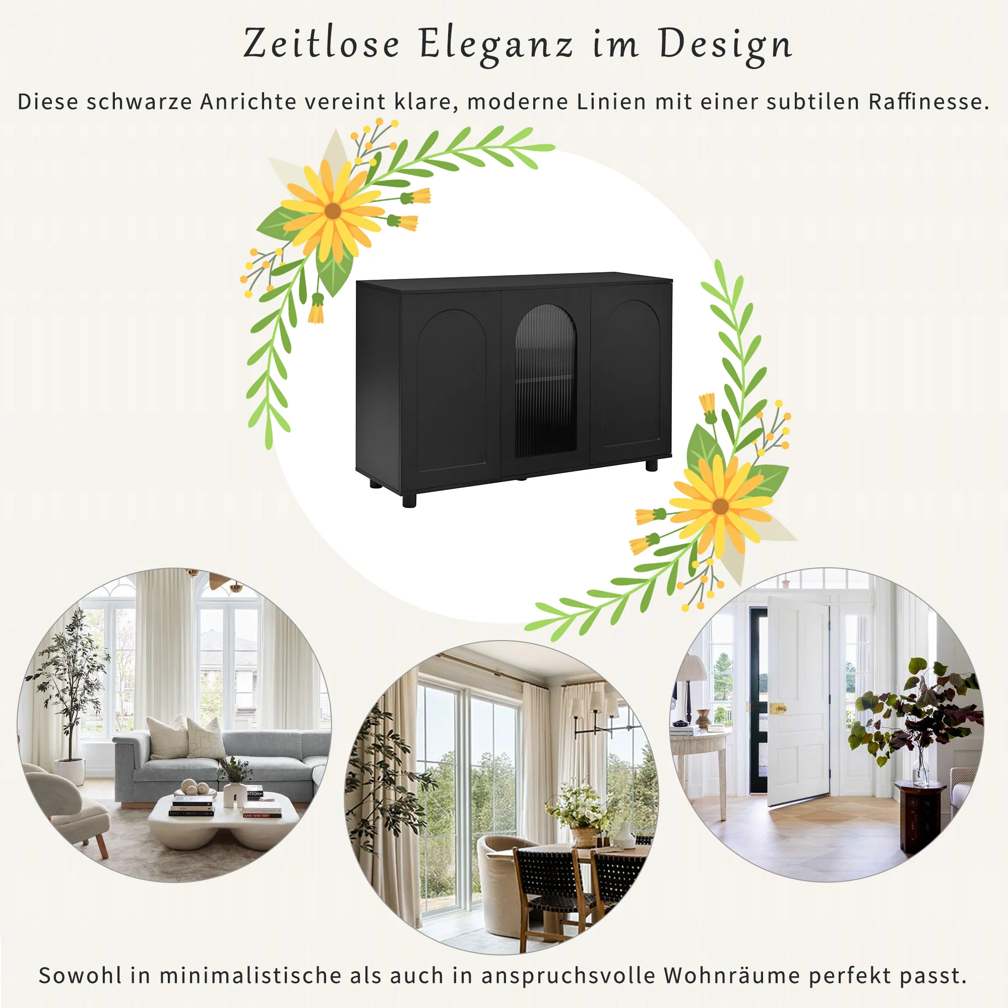 Sideboard U-Shaped Glass Door Rebounder Design - Black - Image 5