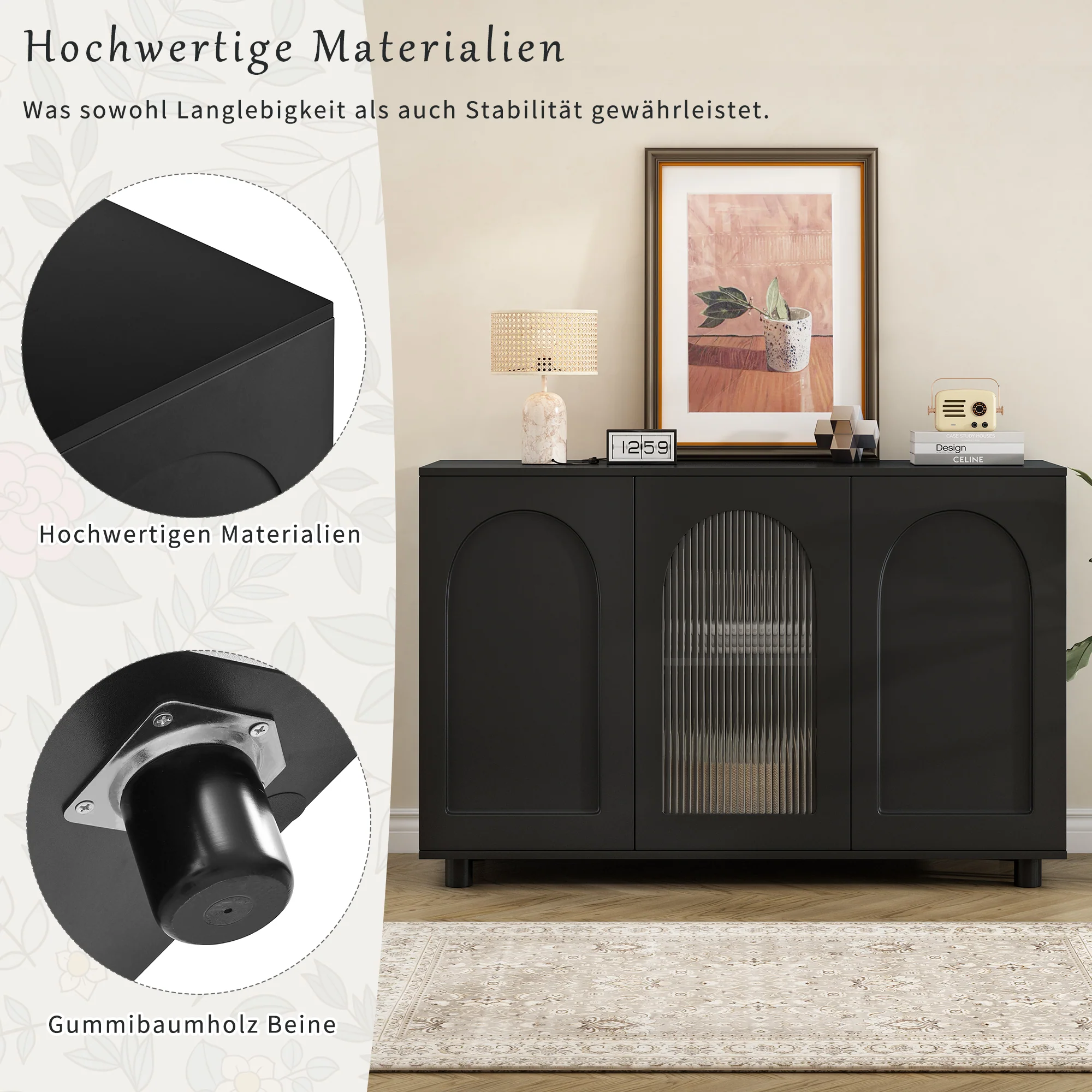 Sideboard U-Shaped Glass Door Rebounder Design - Black - Image 8