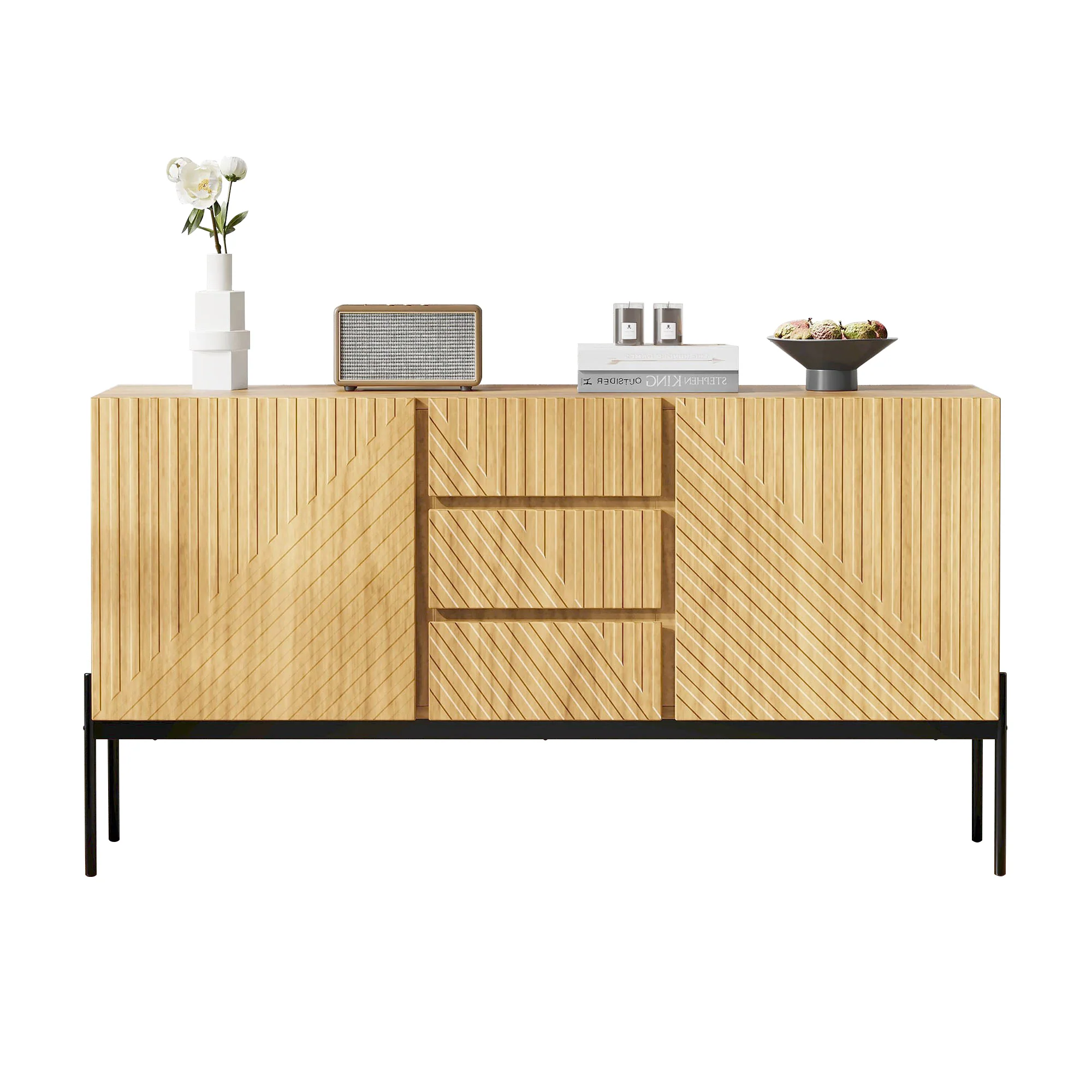 Sideboard with 2 doors and 3 drawers, metal legs - Image 12
