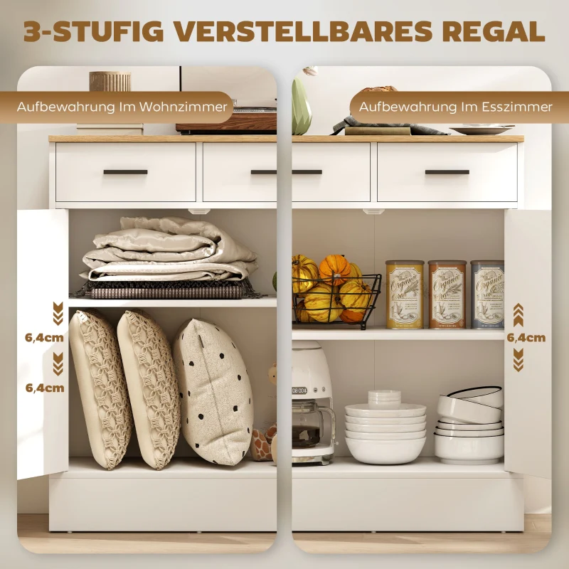 Sideboard with 2 Drawers & Adjustable Shelf Storage - Natural Wood/White - Image 2
