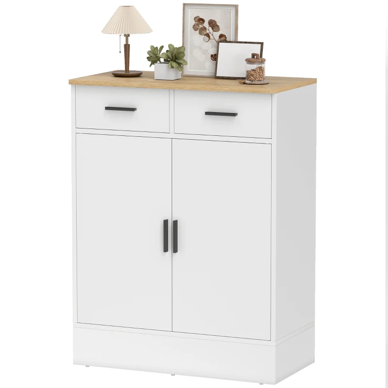 Sideboard with 2 Drawers & Adjustable Shelf Storage - Natural Wood/White - Image 7