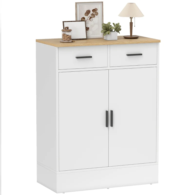 Sideboard with 2 Drawers & Adjustable Shelf Storage - Natural Wood/White - Image 8