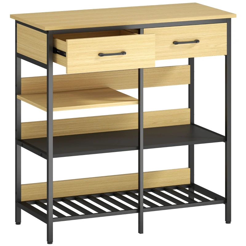 Sideboard with 2 Drawers and 3 Open Shelves 90x91cm Natural Wood
