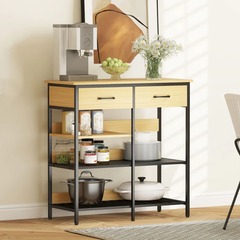 Sideboard with 2 Drawers and 3 Open Shelves 90x91cm Natural Wood - Image 2