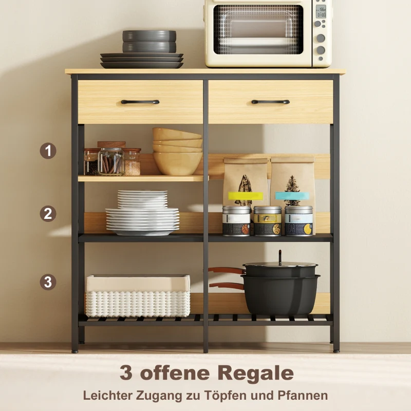 Sideboard with 2 Drawers and 3 Open Shelves 90x91cm Natural Wood - Image 4