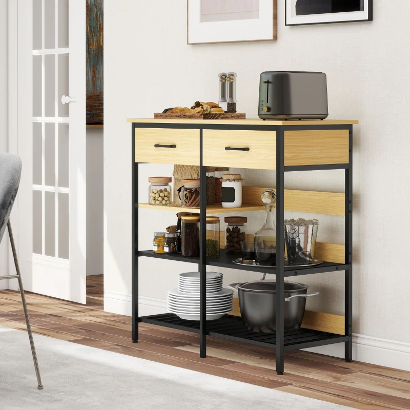 Sideboard with 2 Drawers and 3 Open Shelves 90x91cm Natural Wood - Image 8
