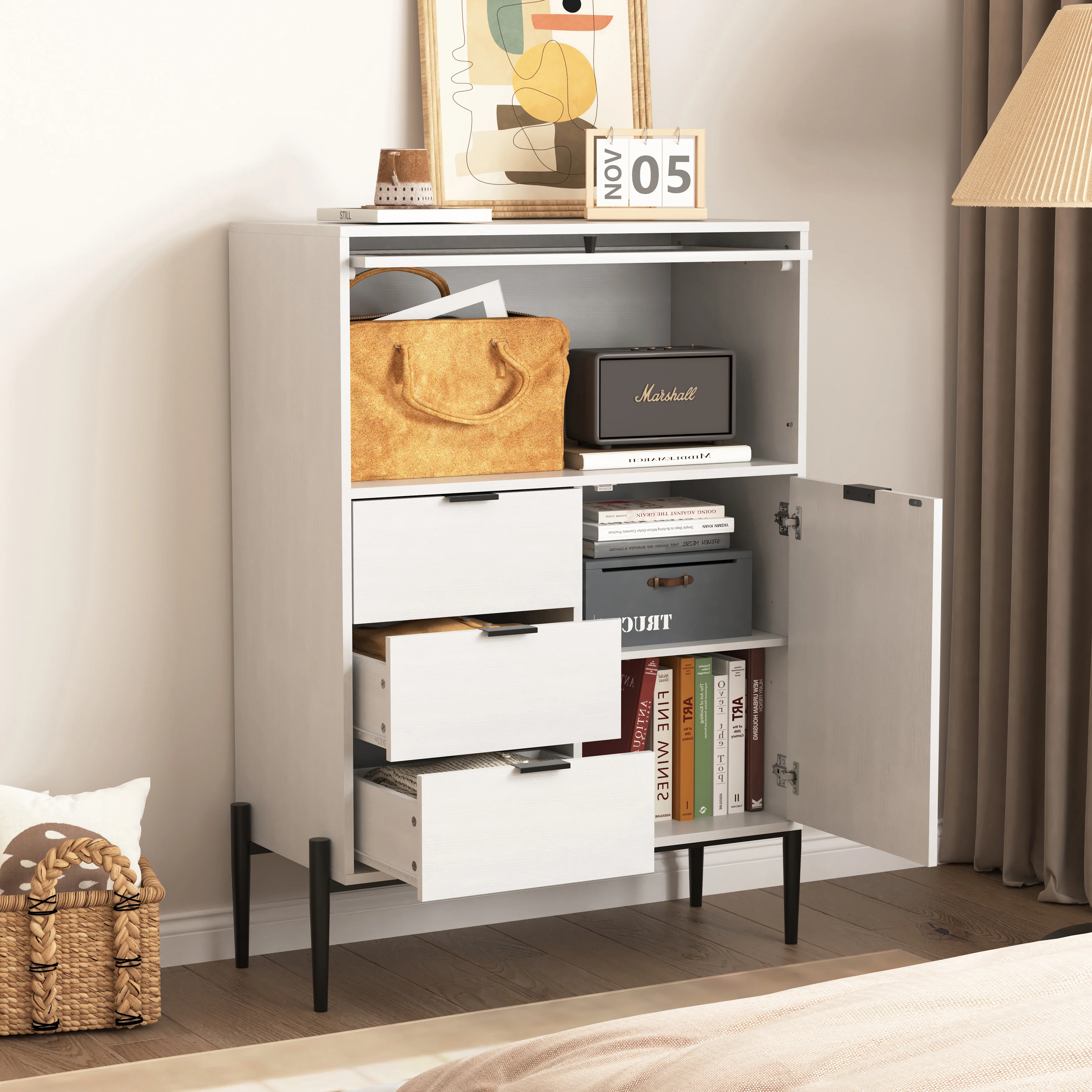 Sideboard with 3 Drawers 1 Glass Door Storage 85x40x120cm - Wooden - Image 2