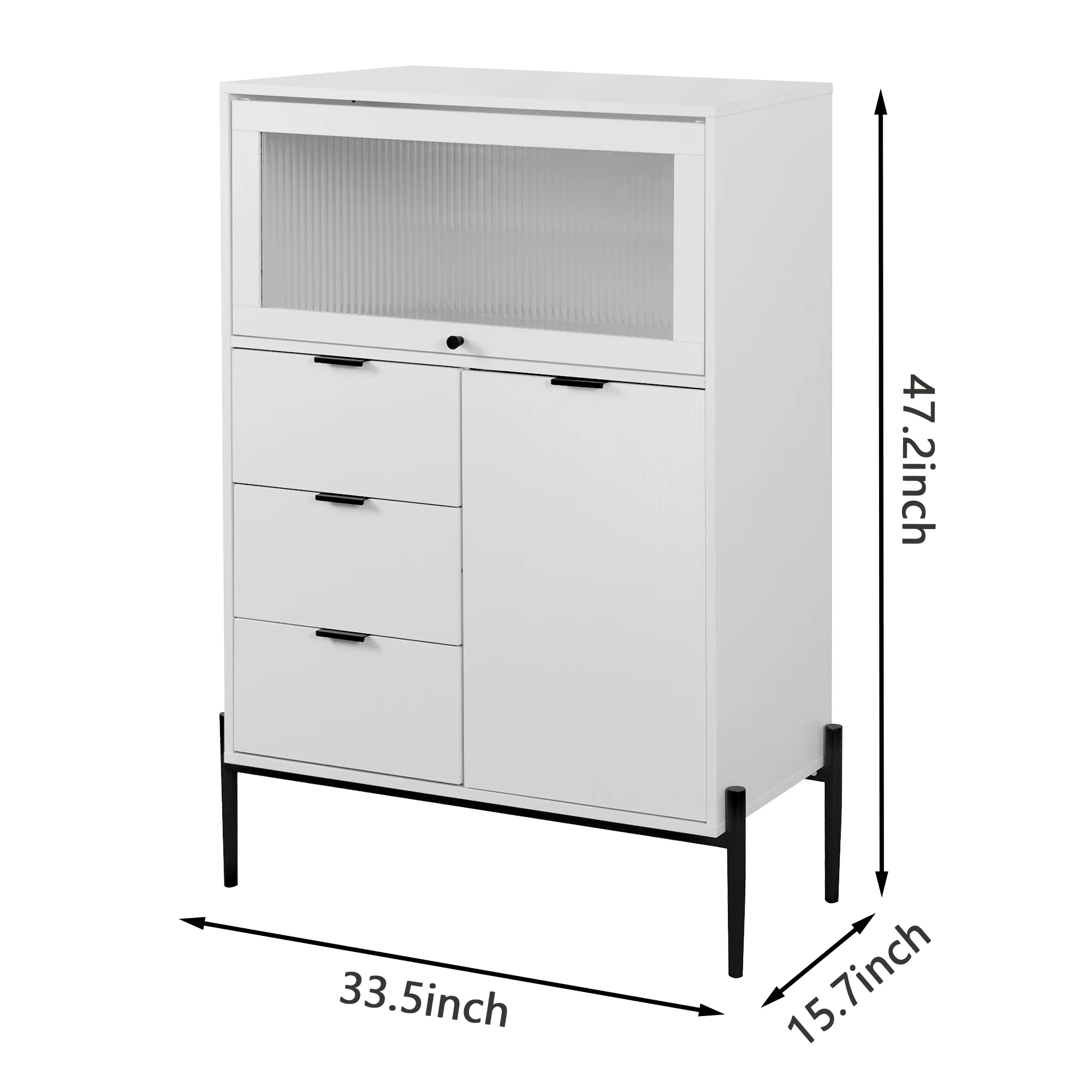 Sideboard with 3 Drawers 1 Glass Door Storage 85x40x120cm - Wooden - Image 3
