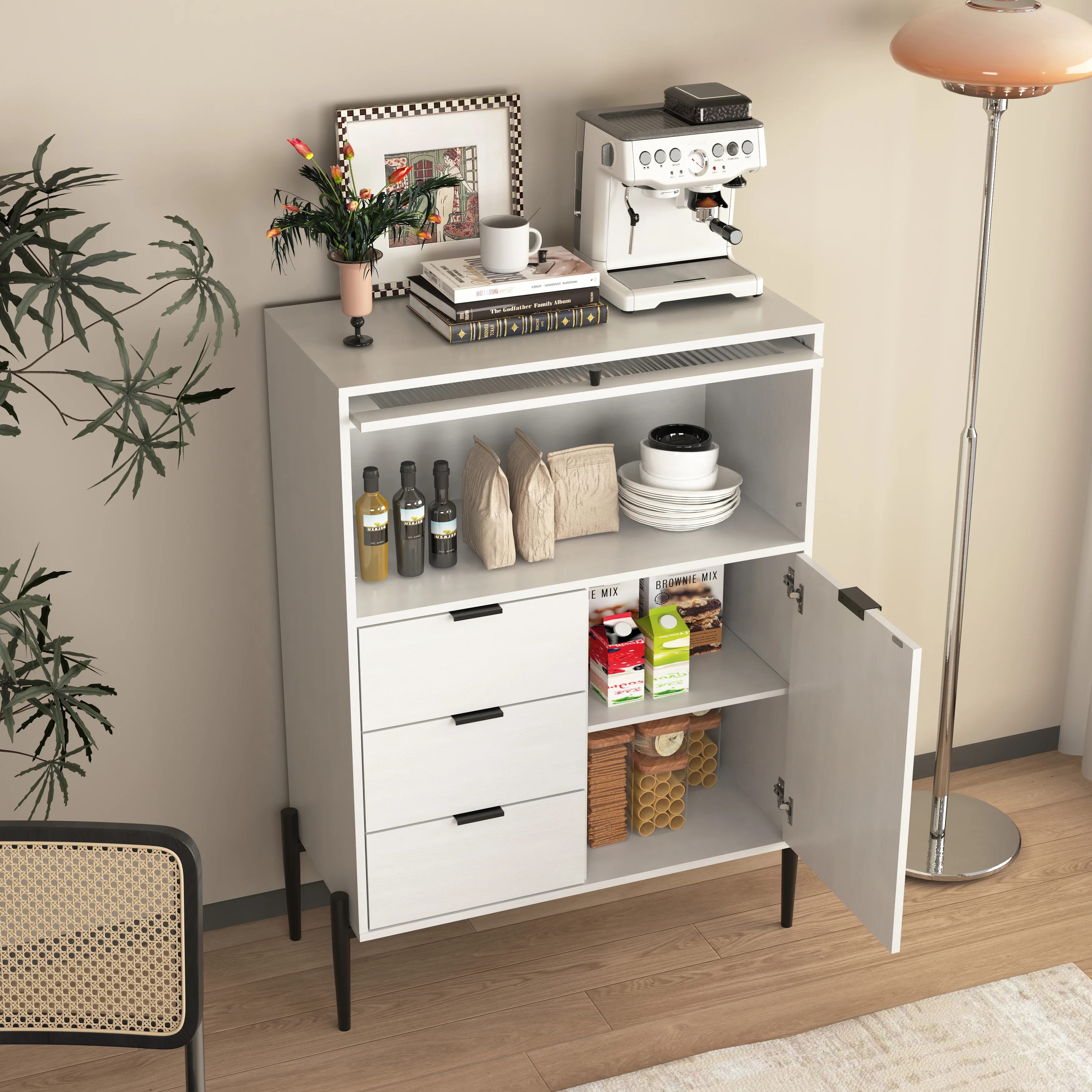 Sideboard with 3 Drawers 1 Glass Door Storage 85x40x120cm - Wooden - Image 7