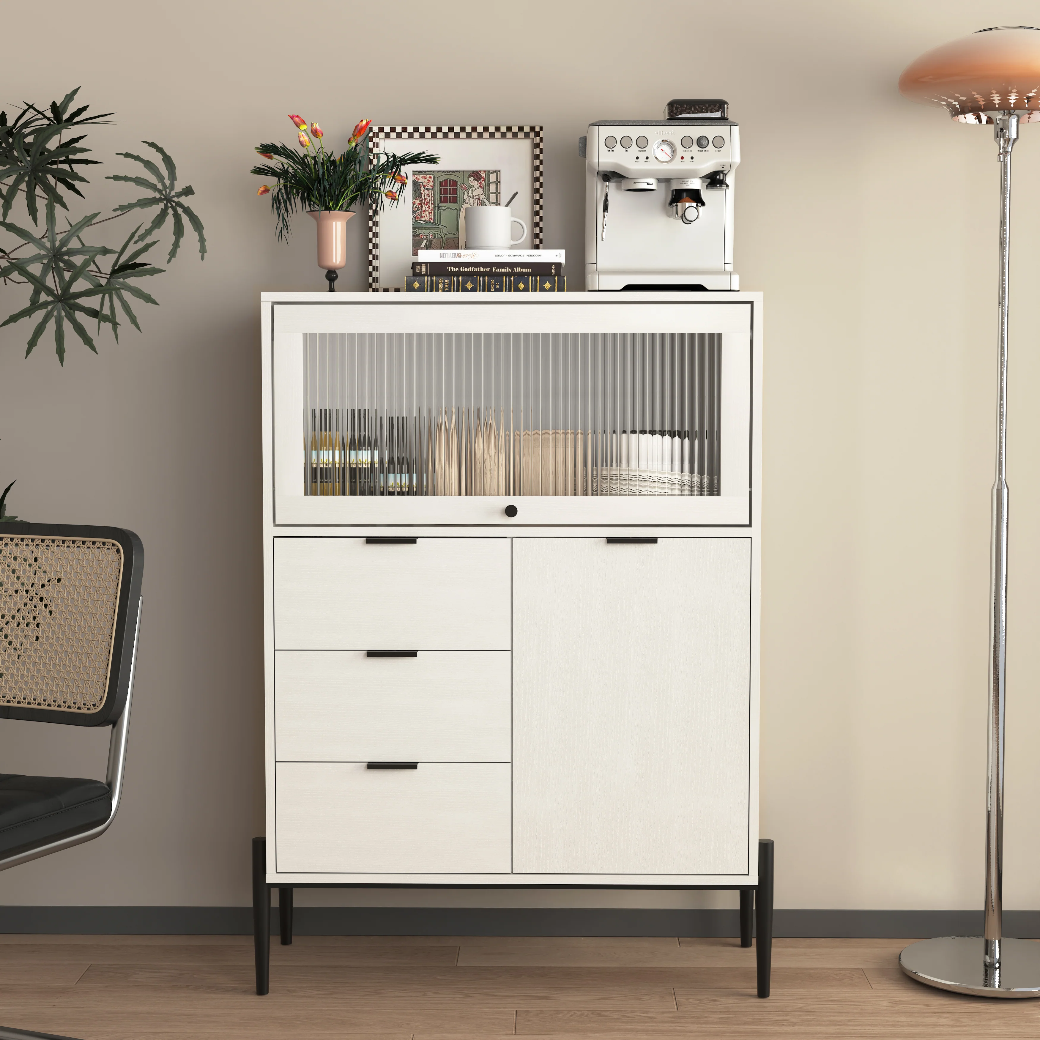Sideboard with 3 Drawers 1 Glass Door Storage 85x40x120cm - Wooden - Image 8