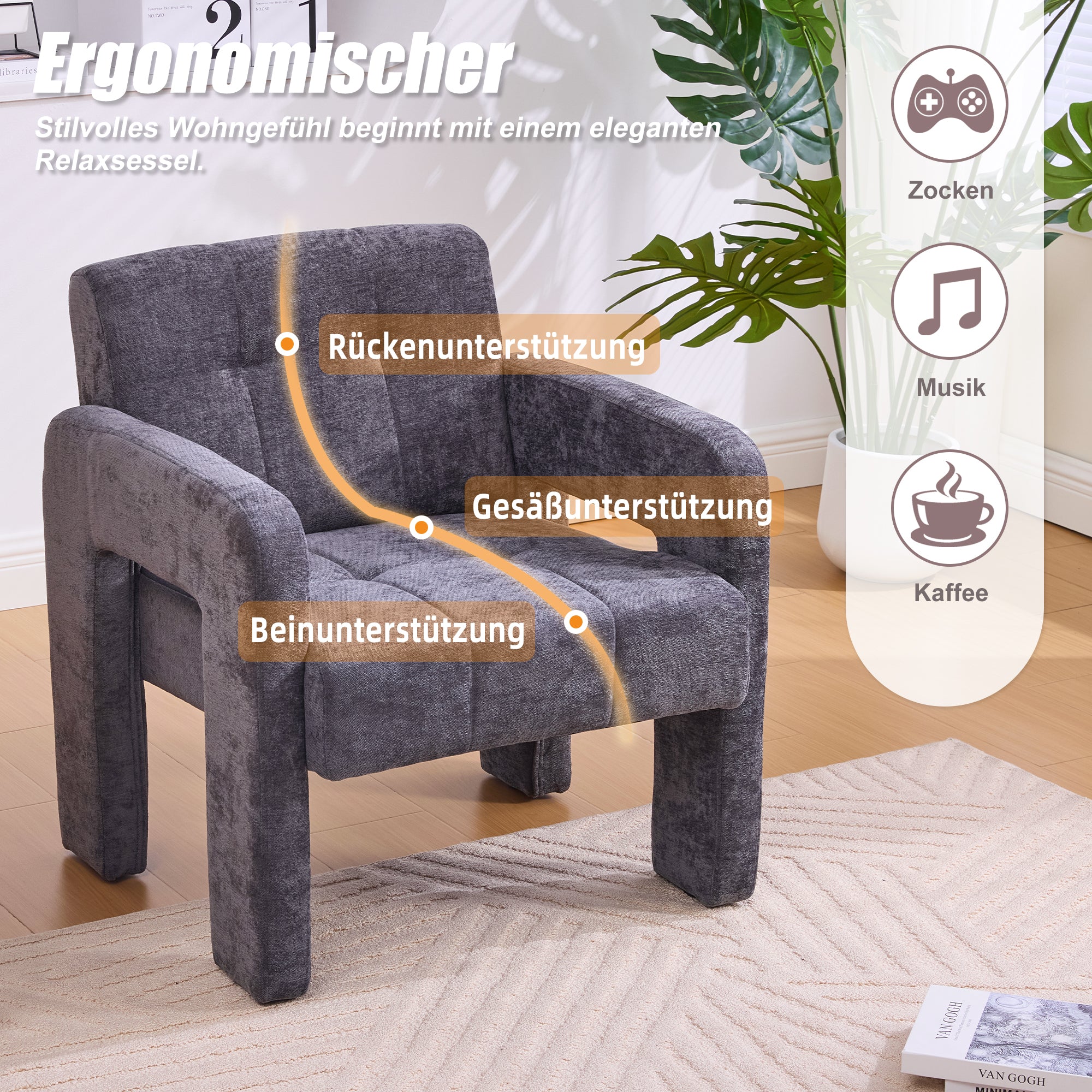 Single Armchair Modern Minimalist Padded Nordic Style - Upholstered - Image 3
