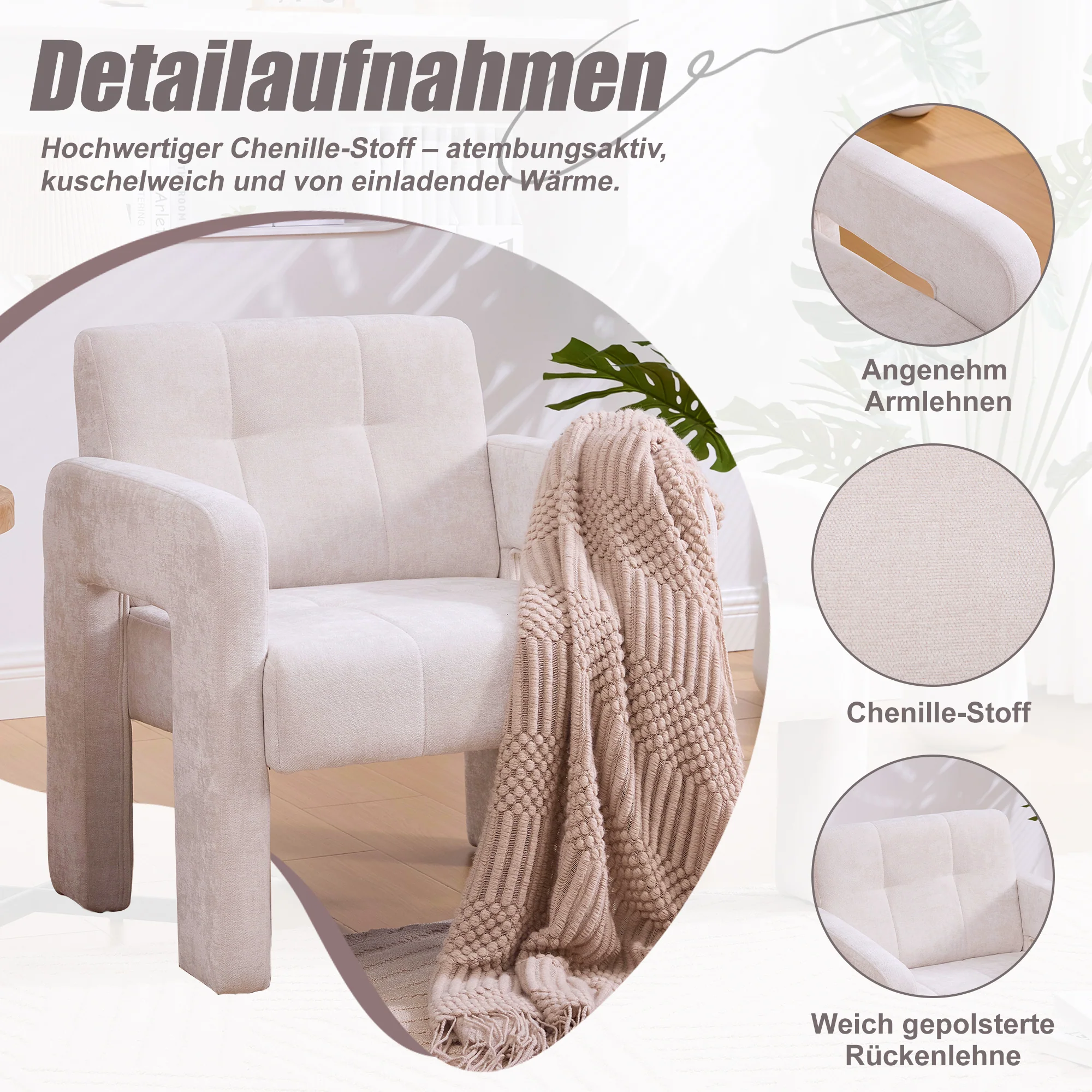 Single Armchair - Modern Minimalist Upholstered Nordic Style - Image 2