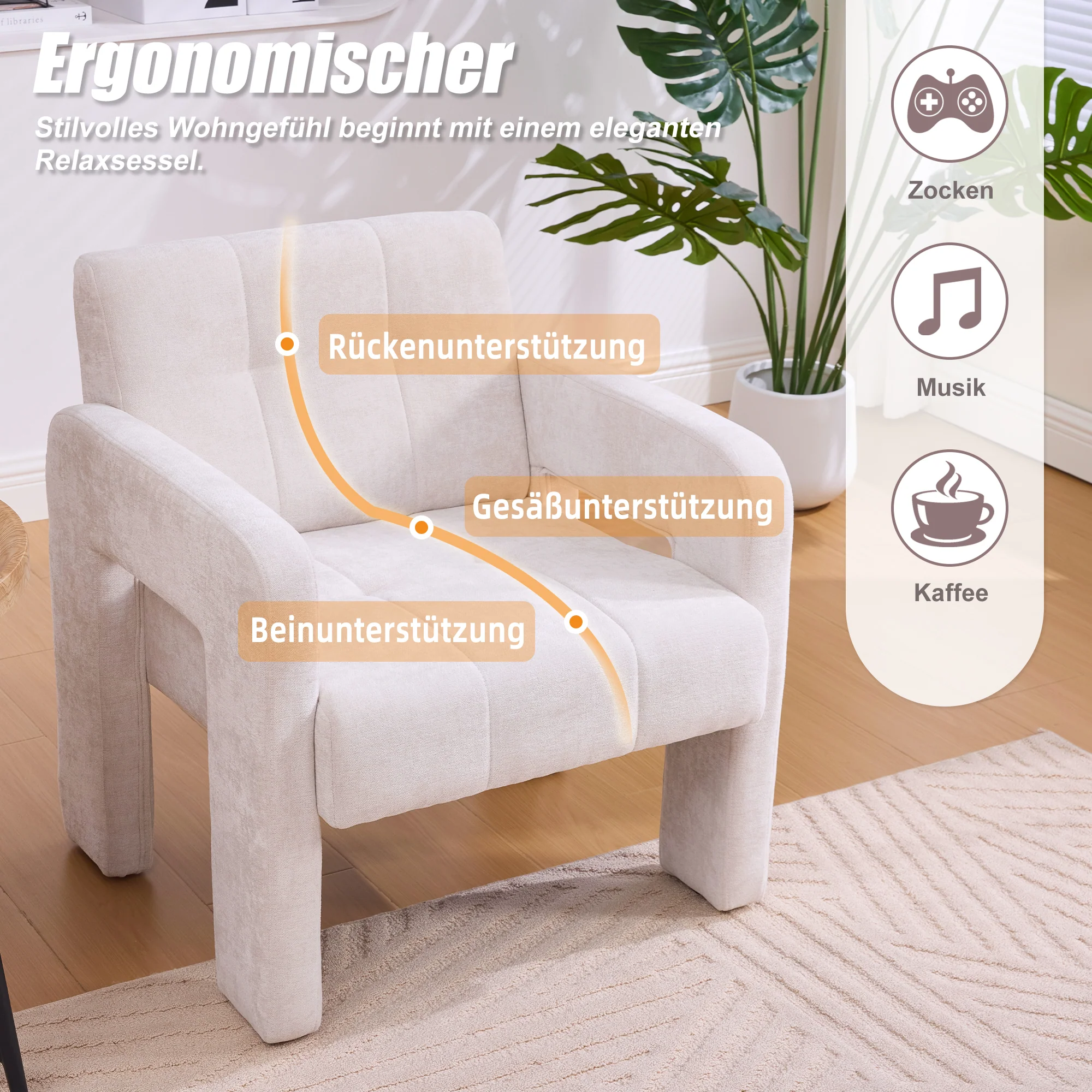 Single Armchair - Modern Minimalist Upholstered Nordic Style - Image 3