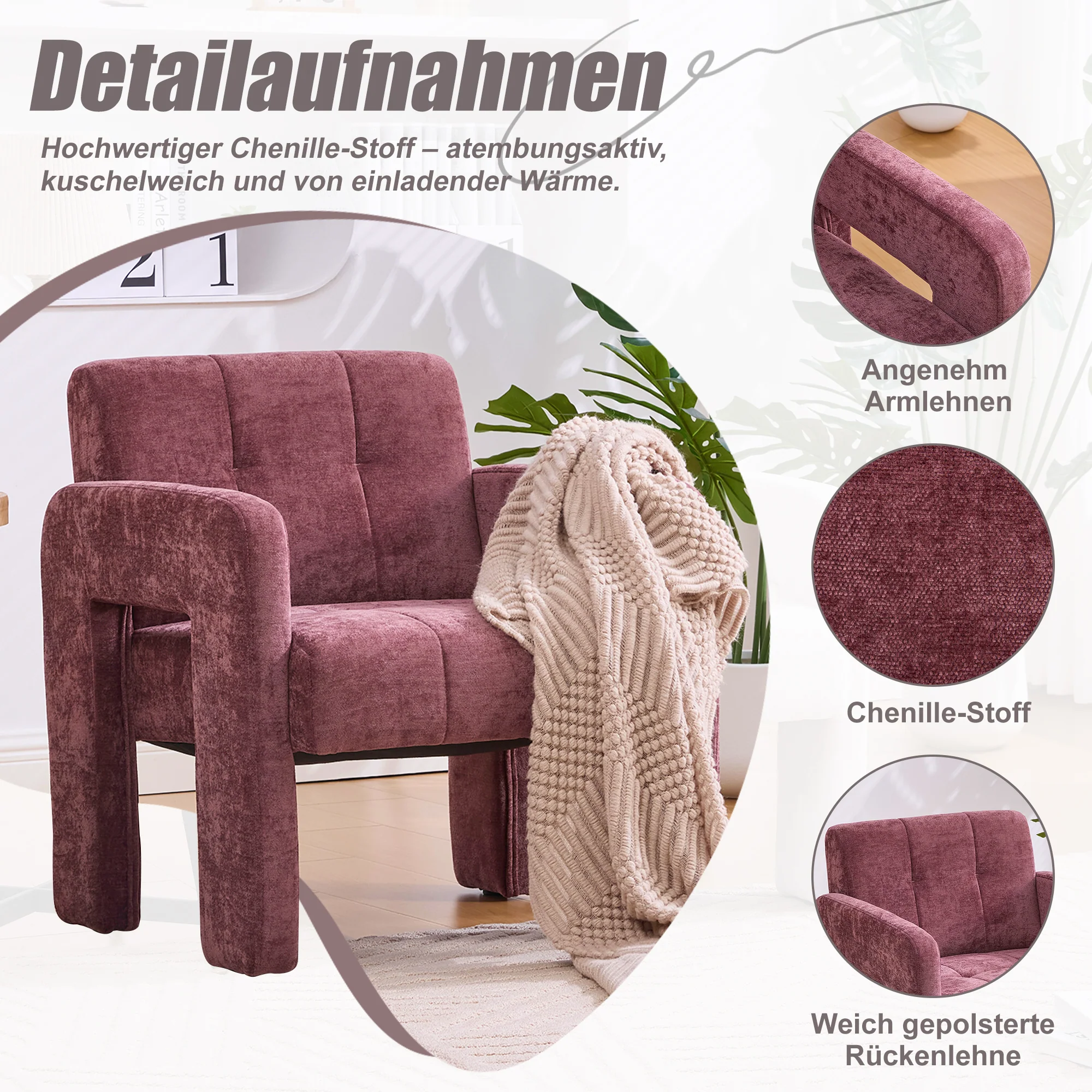 Single Armchair Modern Minimalist Upholstered Padded - Nordic Style - Image 2