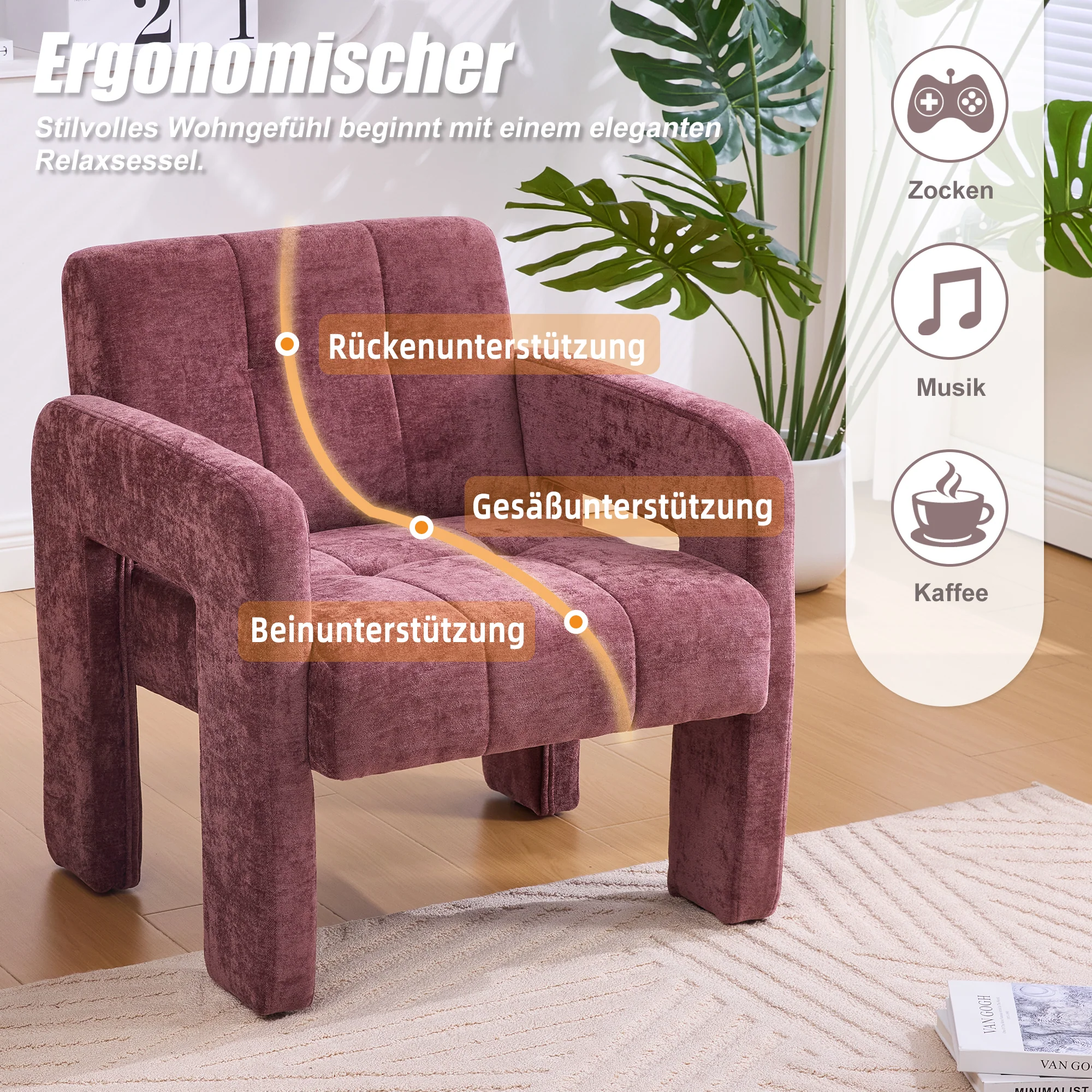 Single Armchair Modern Minimalist Upholstered Padded - Nordic Style - Image 3