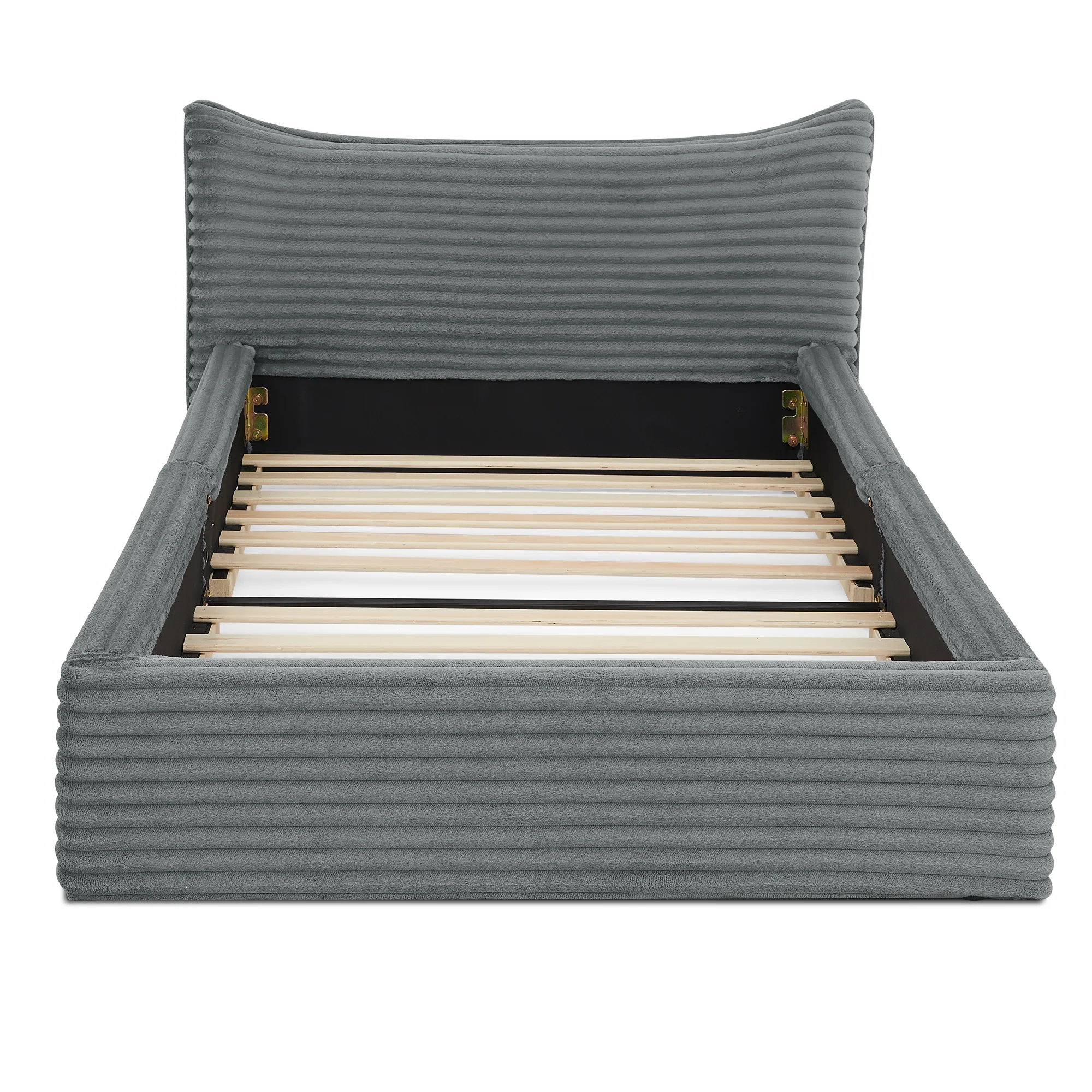 Single Bed 90x200cm Corduroy Cover Wood/Iron Frame - Dark Grey - Image 10