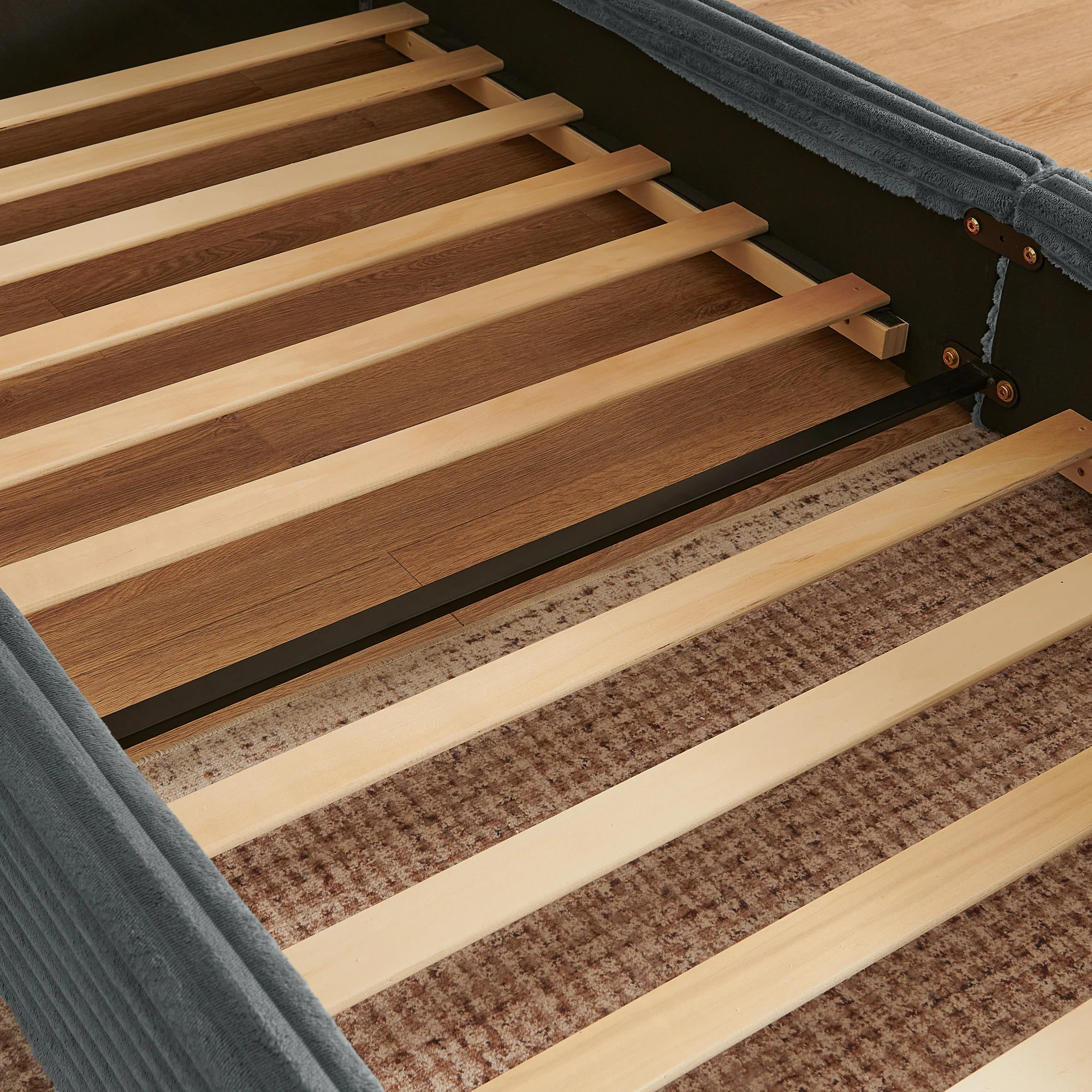 Single Bed 90x200cm Corduroy Cover Wood/Iron Frame - Dark Grey - Image 8