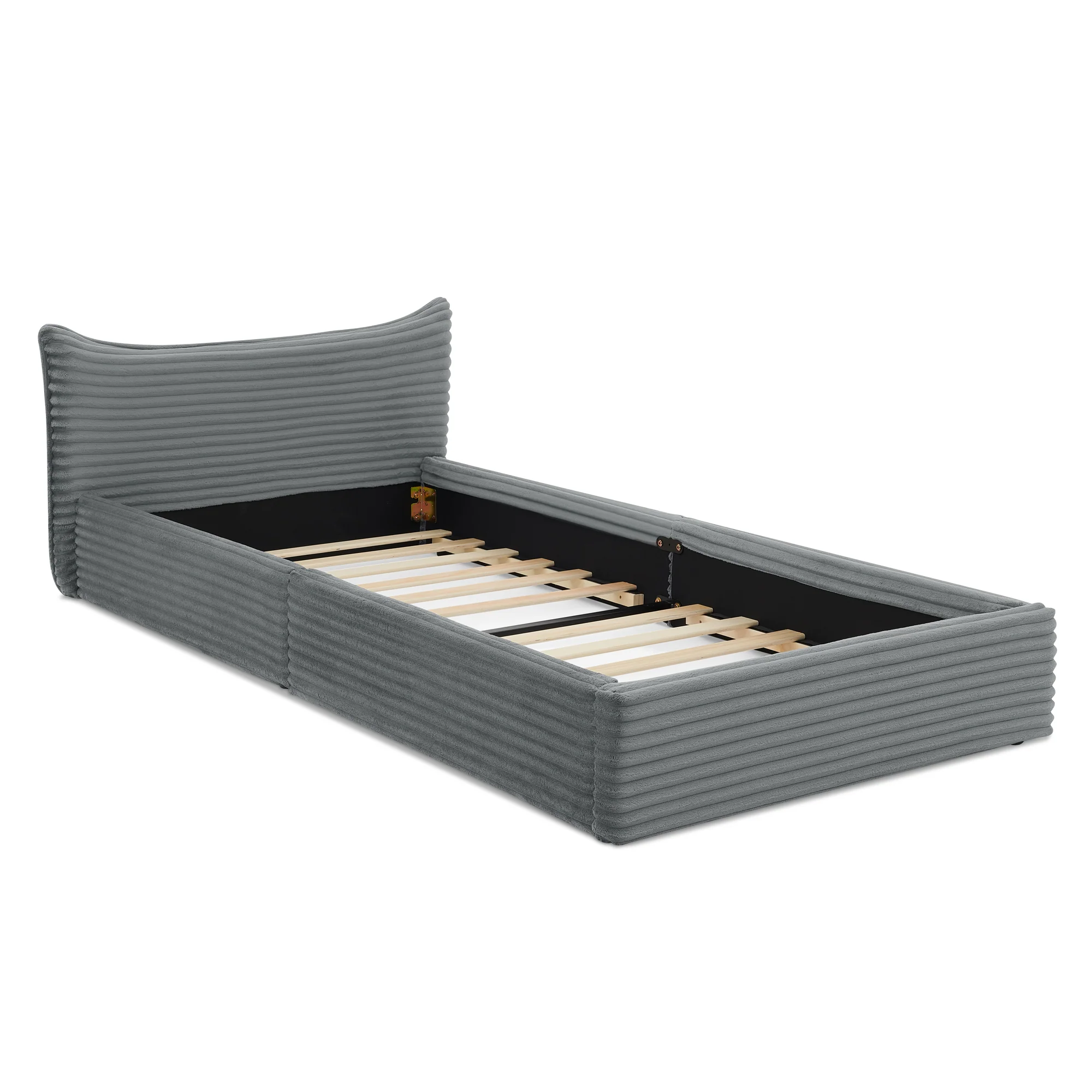 Single Bed 90x200cm Corduroy Cover Wood/Iron Frame - Dark Grey - Image 9