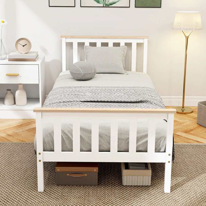 Single Bed Wood Frame Lower Storage - Natural Wood/White - Image 2