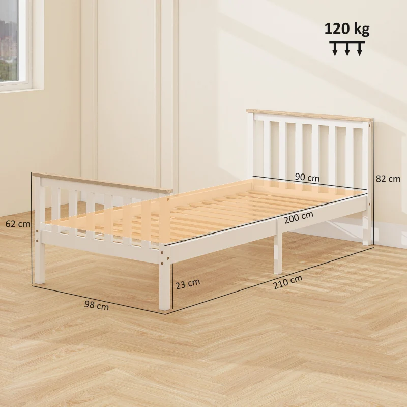 Single Bed Wood Frame Lower Storage - Natural Wood/White - Image 3
