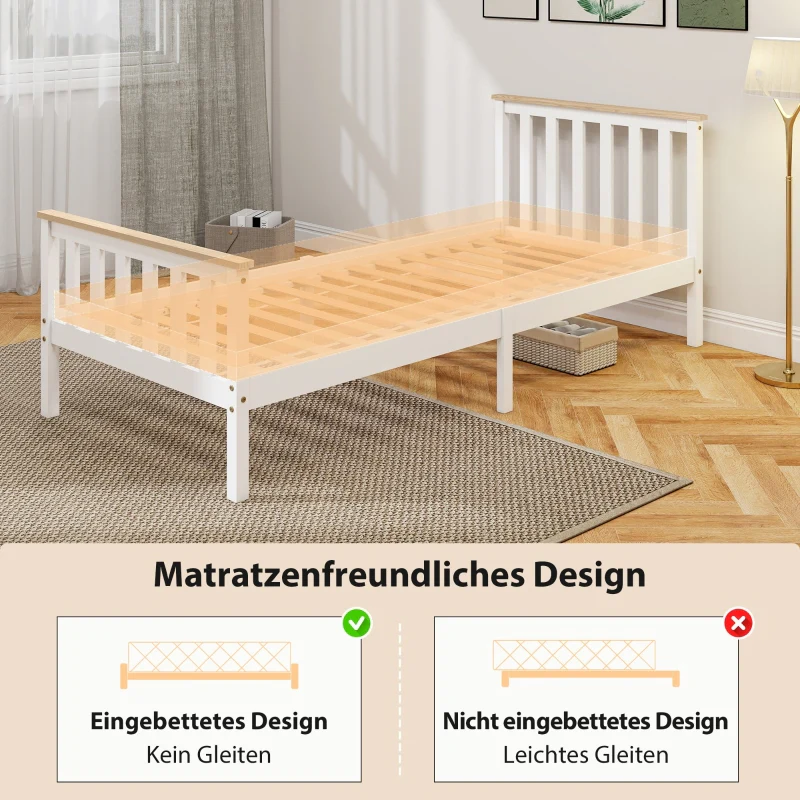 Single Bed Wood Frame Lower Storage - Natural Wood/White - Image 5