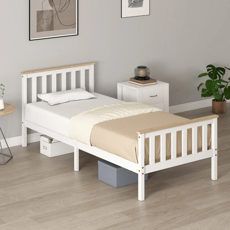 Single Bed Wood Frame Lower Storage - Natural Wood/White - Image 6