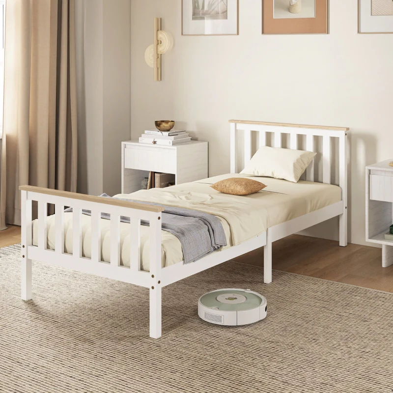 Single Bed Wood Frame Lower Storage - Natural Wood/White - Image 7