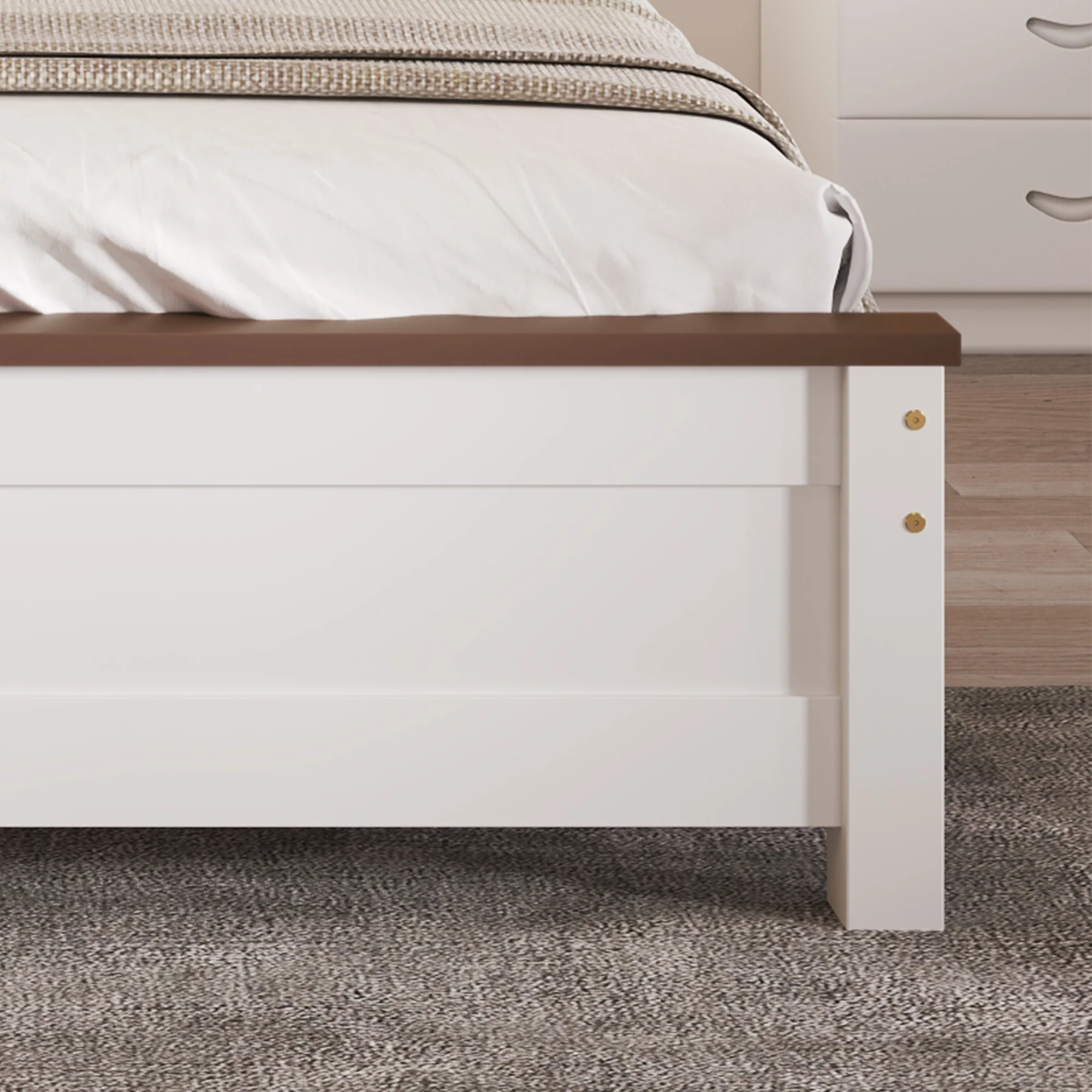 Single Bed Wooden Pine Wood Frame with MDF Head/Footboard 90x200 cm, White - Image 8