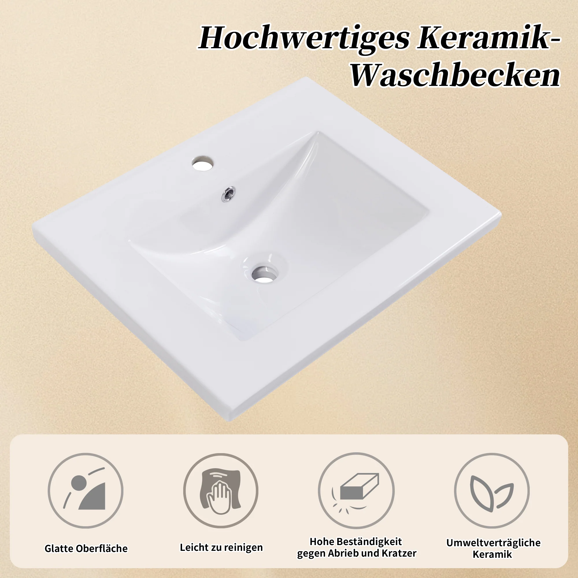 Single Vanity Unit 60cm Base Cabinet with Ceramic Washbasin White - Image 5